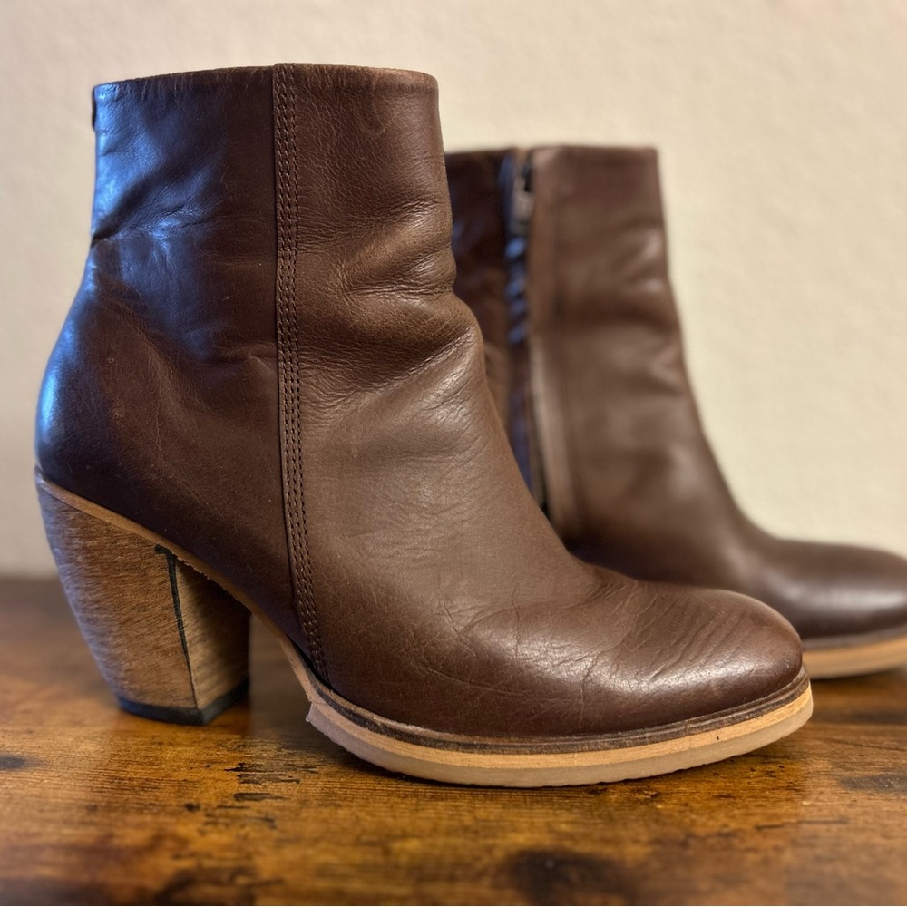Royal Republiq Leather Booties Size 38 (US 7.5–8) Brown Chunky Heel Ankle Boots
